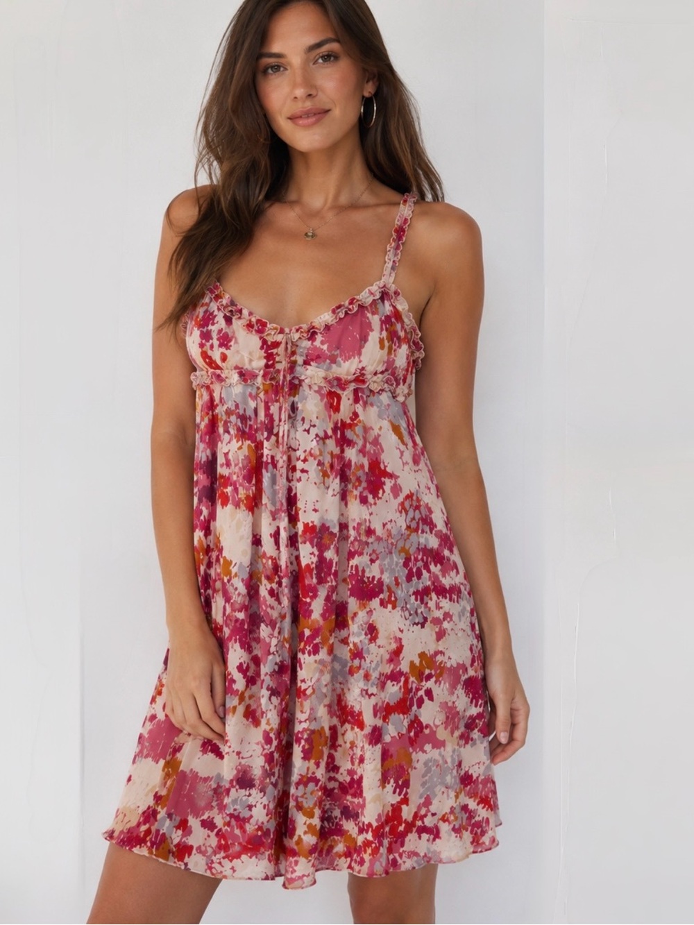 Georges Rech Synonyme Silk Floral Ruffle Slip Dress FR 40 EUC